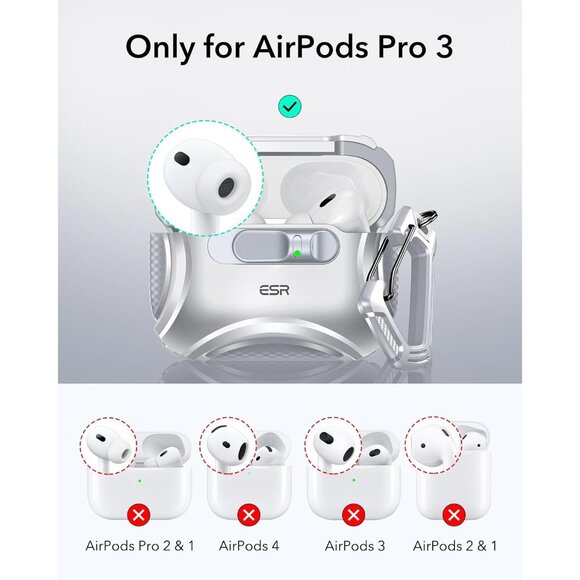ESR Cyber Series AirPods Pro 3 (2025) Case MagSafe, USB-C, Drop-Proof Lock, Gray - Picture 2 of 10